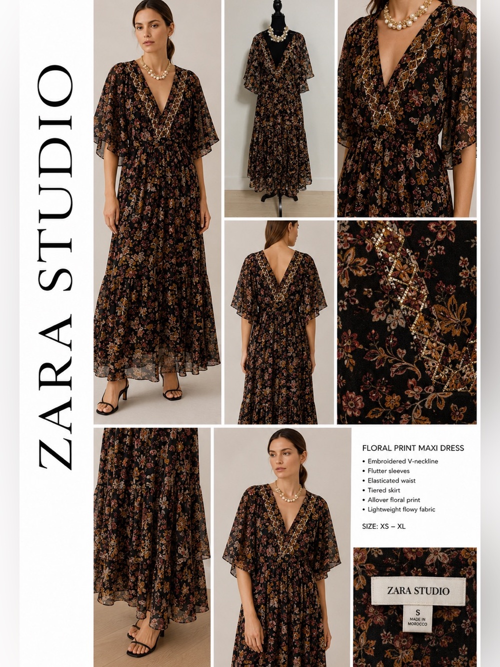 Zara — Gorgeous Black, Sheer with Flowers Maxi (Retail $89.00USD) Dress